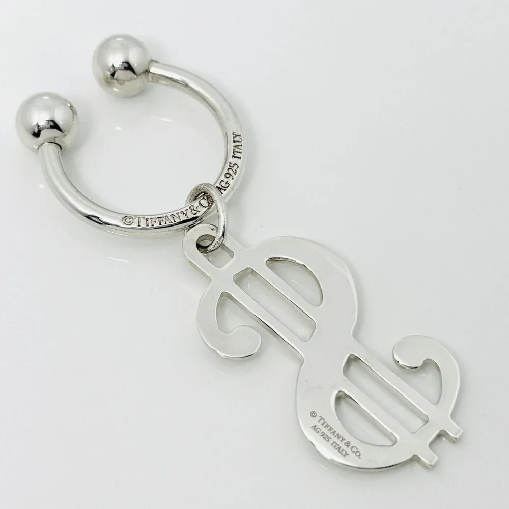 RARE Tiffany & Co Dollar Sign Key Ring Chain in Sterling Silver Currency Code